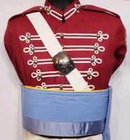 Maroon West Point Jacket w/ Blue Cummerbund + Stripe Pants